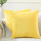 Encasa XO Velvet Throw Pillow Covers 18x18 in (45x45 cm) - Lemon Yellow - No Inserts, Pack of 2 Cases | Solid Plain Dyed Soft & Smooth, Square Decorative Cushion Covers for Living & Bedroom