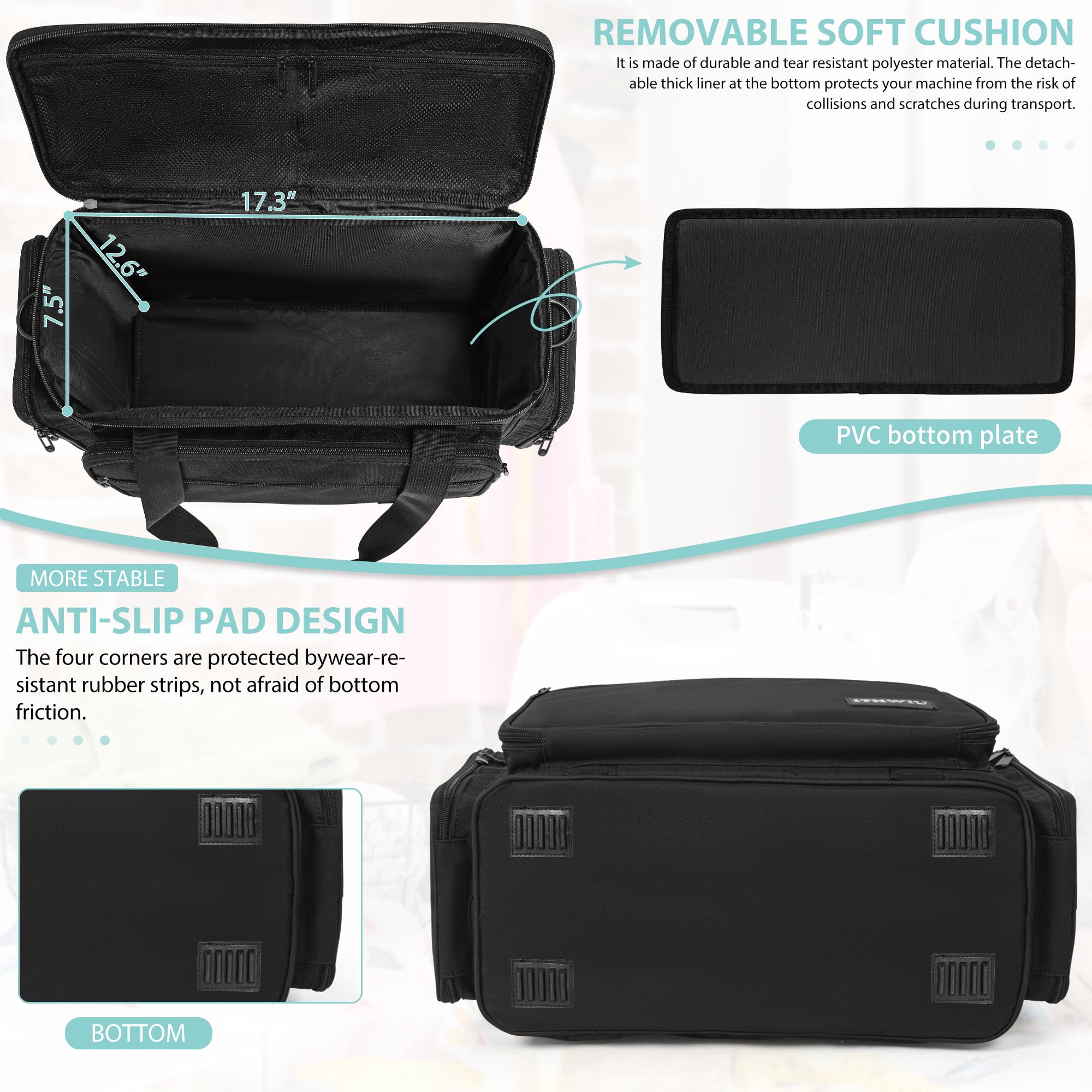 ITHWIU Sewing Machine Carrying Case with Multiple Storage Pockets for Accessories, Universal Tote Storage Bag Compatible with Most Standard Singer, Brother, Janome