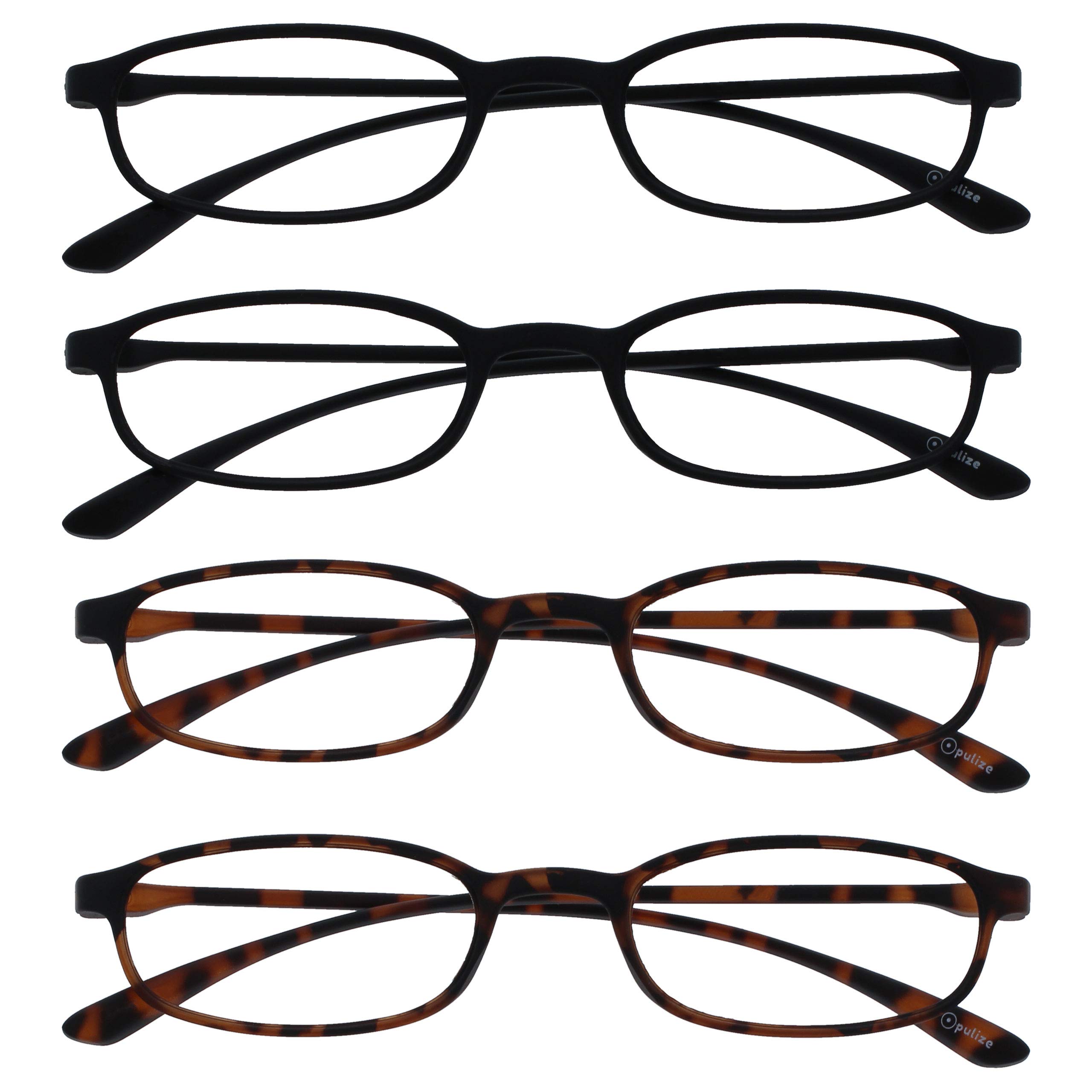 OPULIZE Fly Reading Glasses 4 Pack Extra Small Super Flexible Frame Scratch Resistant Matt Black Brown Mens Womens RRRR67-1122 +2.00