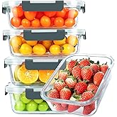 KOMUEE 30 oz 5 Pack Glass Meal Prep Containers, Glass Storage Containers with Lids - Dishwahser, Microwave, Oven and Freezer Safe
