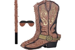 Deekin 3 Pcs Cowboy Boot Piñata Set Cute Western Piñata with Stick Eye Mask for Kids School Sports Bridal Shower Birthday Party Decorations Supplies
