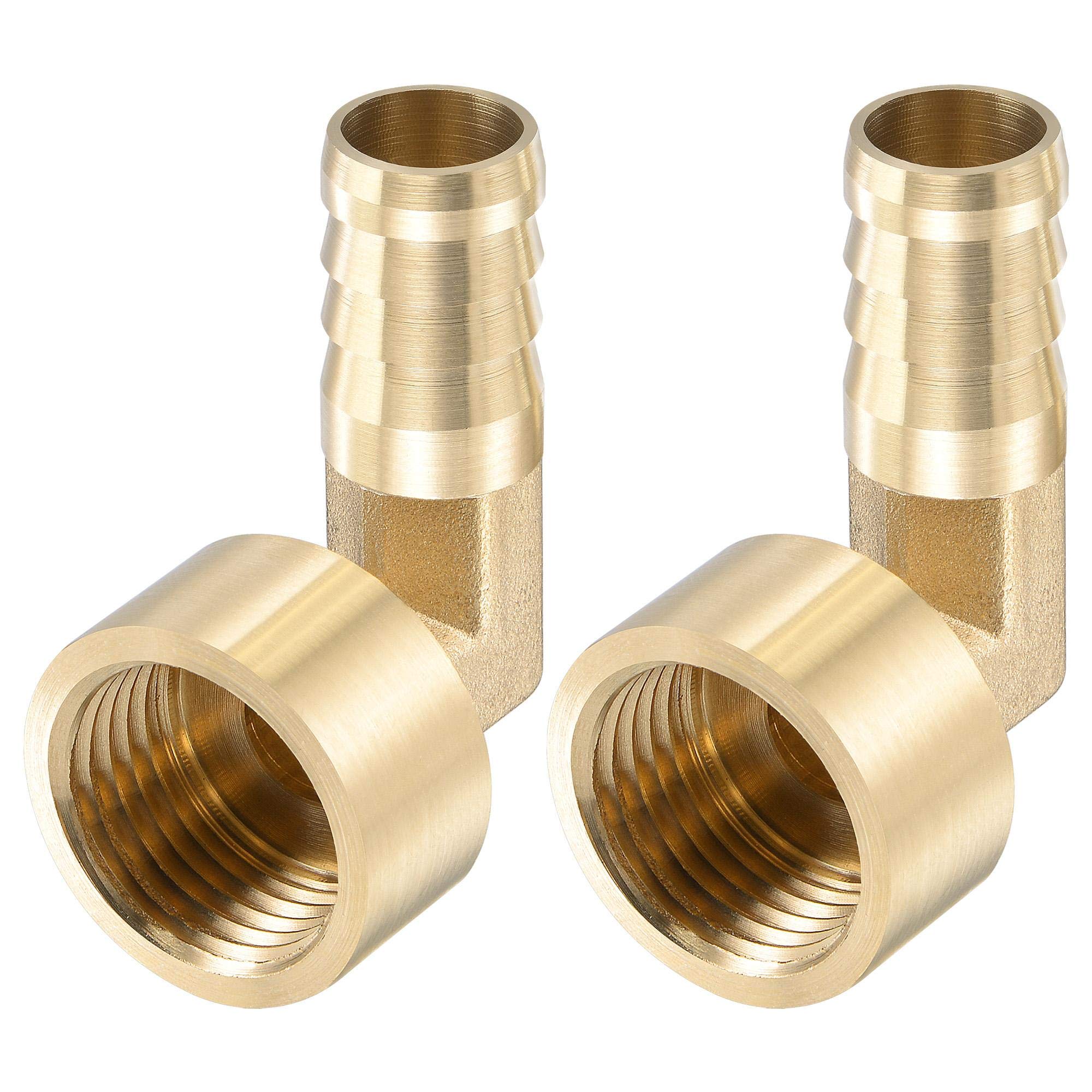 sourcing map Brass Hose Barb Fitting Elbow, 16mm Barbed x G1/2 Female Pipe Connector Adapter for Water Fuel Air, Pack of 2