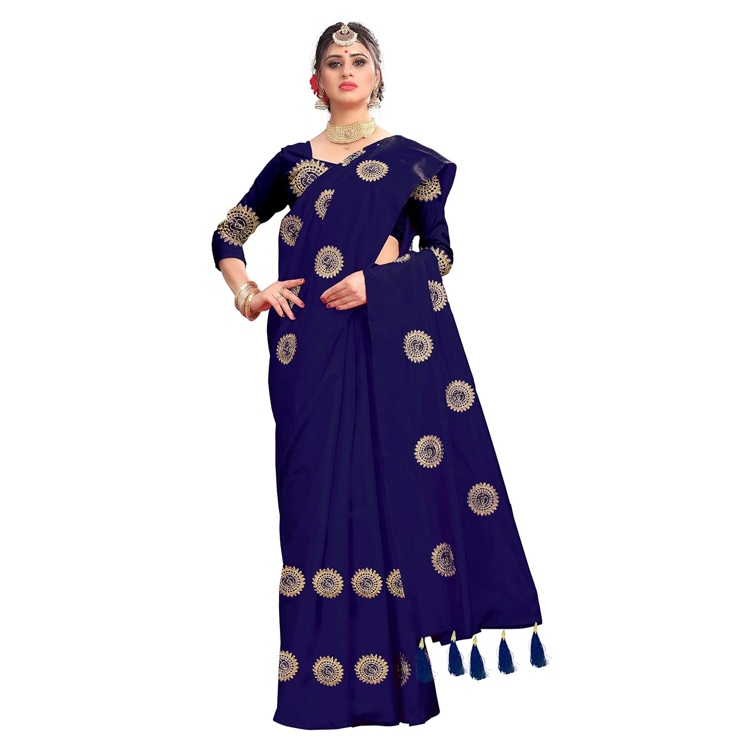 being banarasi women's silk embroidered saree with blouse piece(free size)