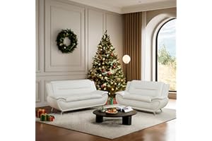 Plithzy Faux Leather Sofa Set for Living Room, 2 Piece Living Room Furniture, Modern Couch Set with 3-Seater Couch and Loveseat (Cream White, Sofa+Loveseat)