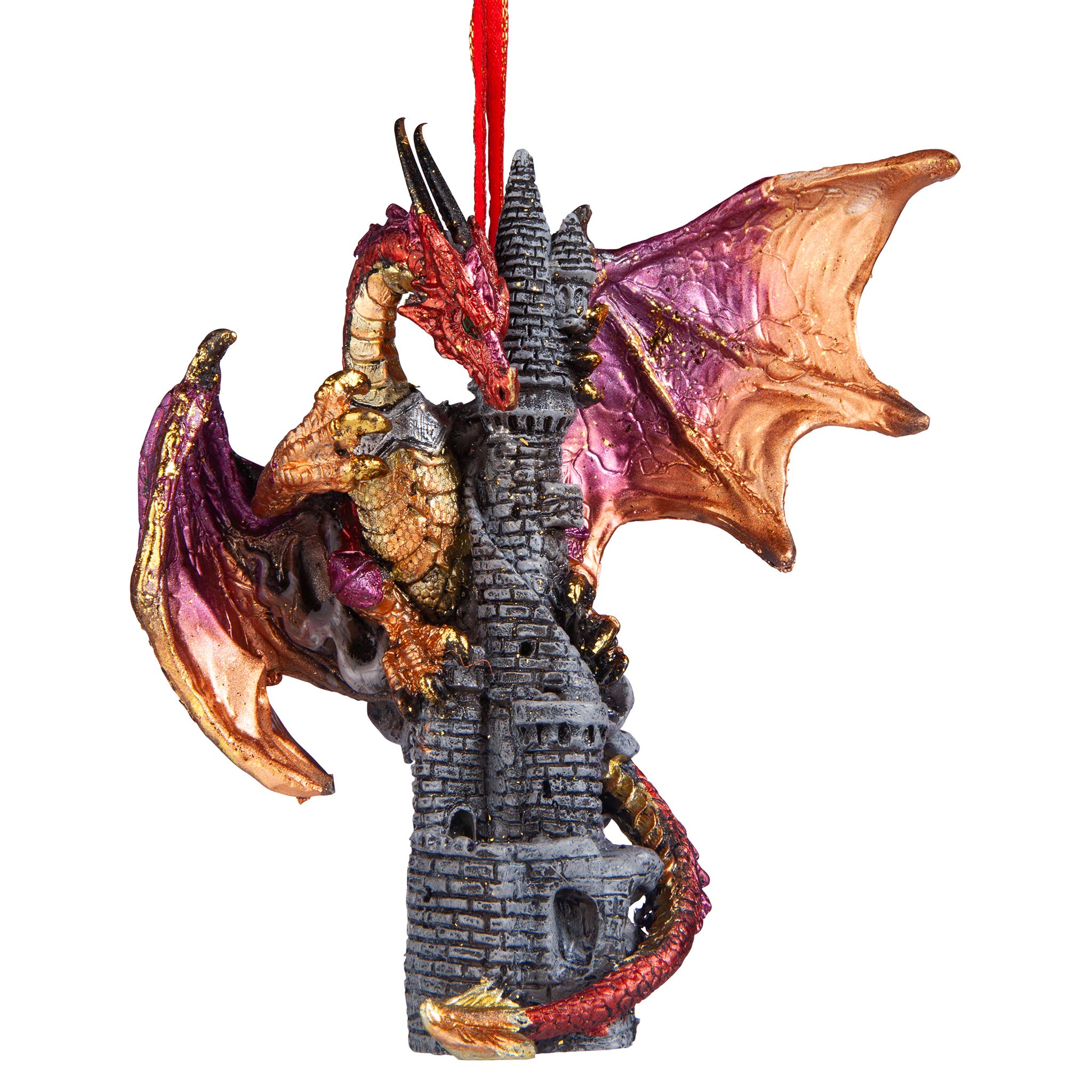 Christmas Tree Ornaments - Zanzibar the Gothic Dragon on Castle Holiday Ornament - Dragon Statue - Christmas Decorations