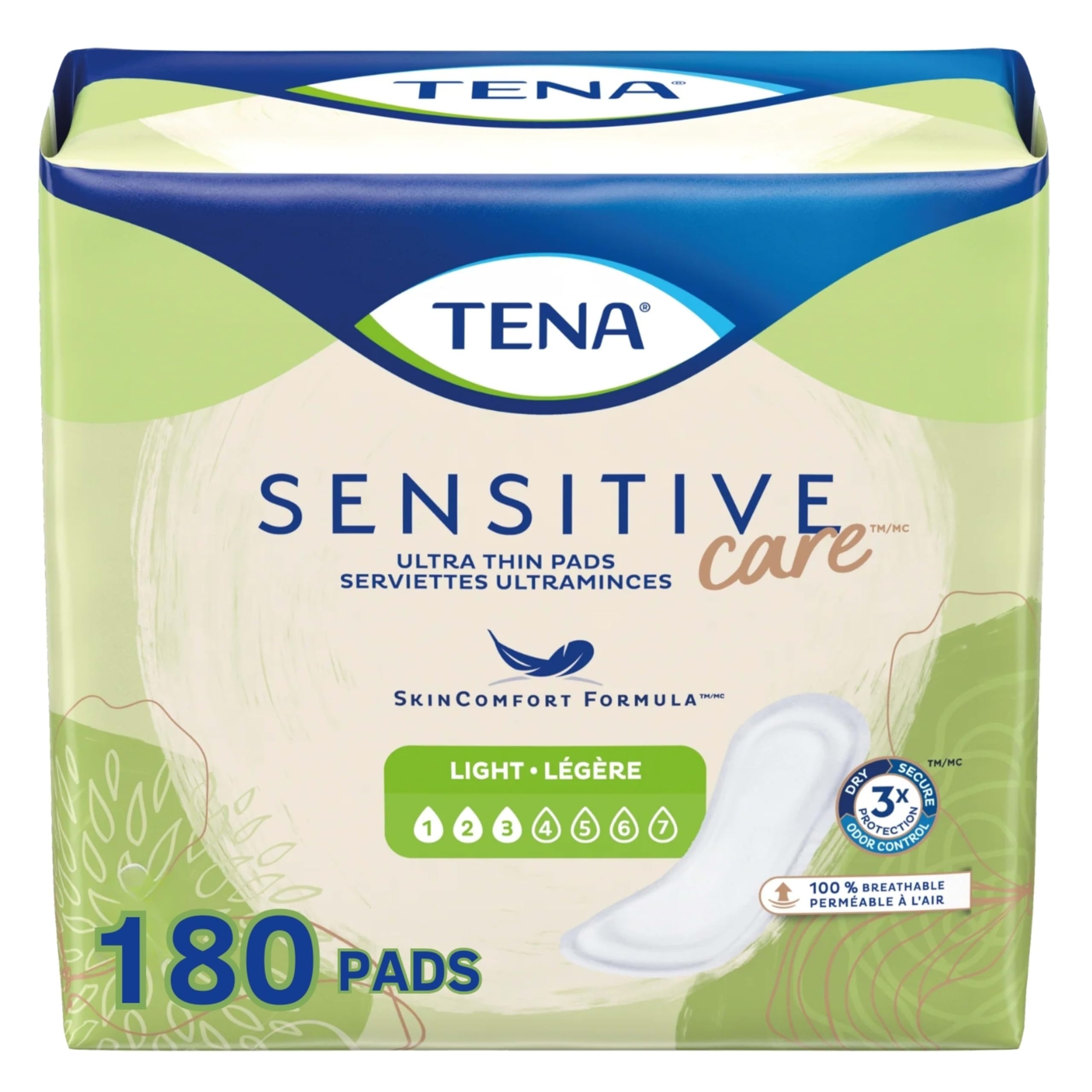 Photo 1 of Tena Sensitive Care™ Ultra Thin Light Bladder Control Pads, Incontinence, Light Absorbency, 30 Count, 6 Packs, 180 Total