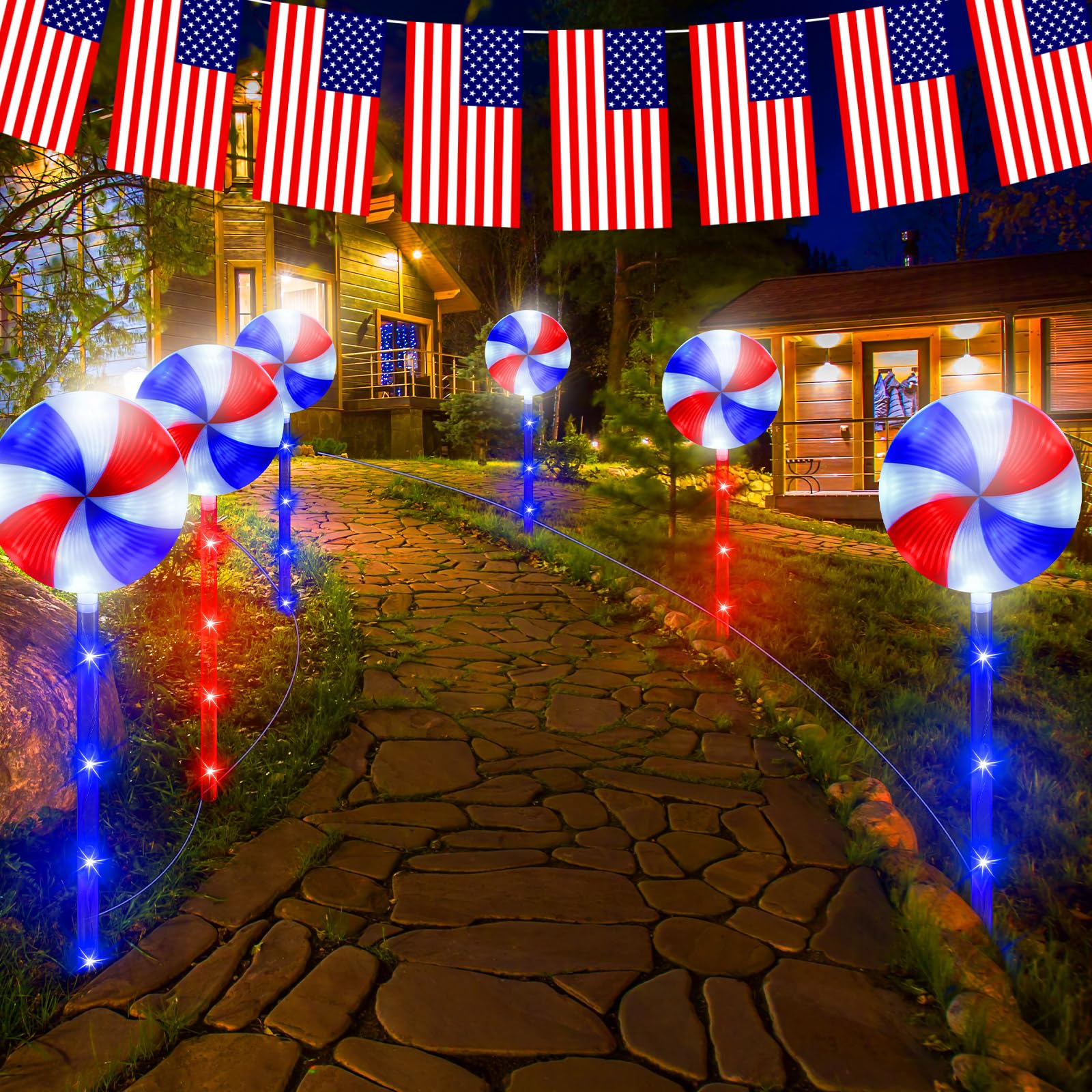 Macarrie 6 Pcs Veterans Day Decorations Outdoor Red White Blue Lollipop ...