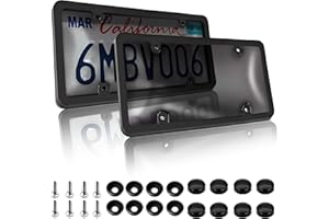 OKLPF Tinted License Plate Protector Cover with Black License Plate Frames Holder Combo Set,Smoked Bubble Design Covers License Plate Hider Shield Screws Included, 2 Pack, Black