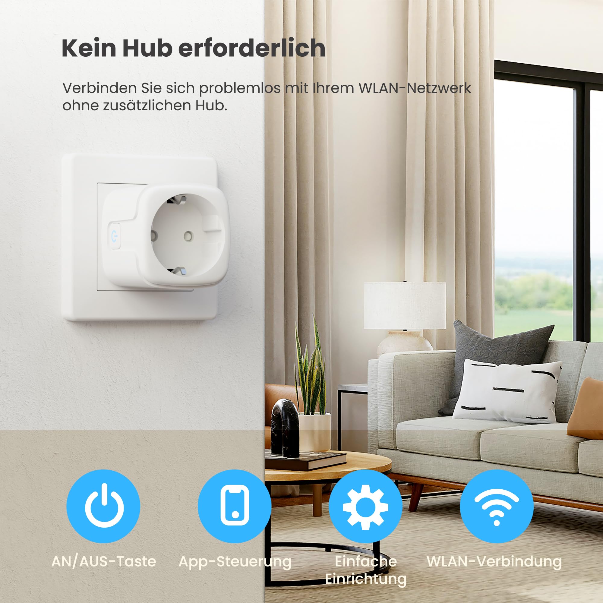 UPXNBOR Smart Steckdose, 16A Smart Home WLAN Steckdose mit Strommessung, Alexa Socket Funktioniert mit Alexa, Google Home, Timer & APP Fernzugriff, Kein Hub notwendig, Nur 2.4GHz WiFi (4er Pack) 2