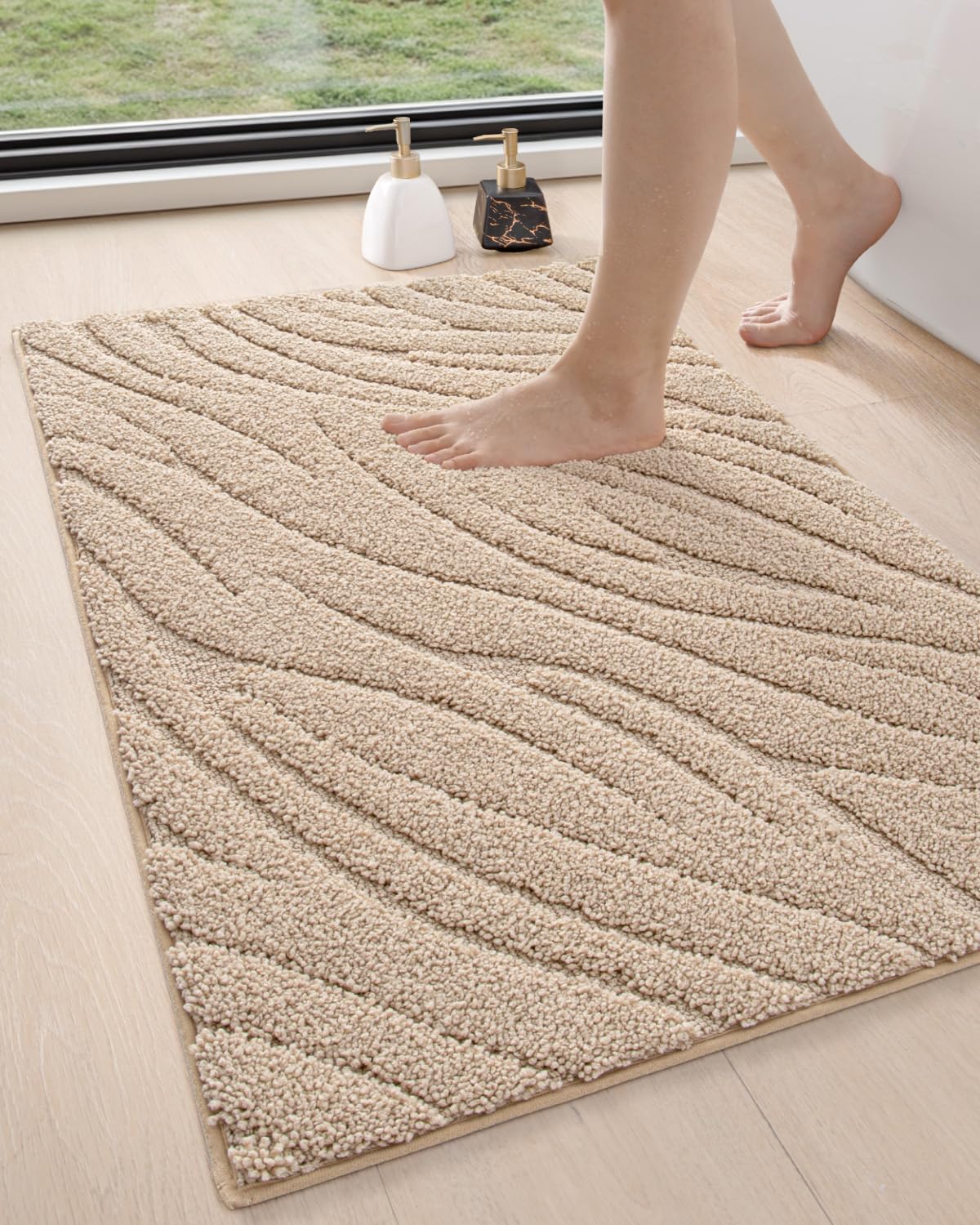 Photo 1 of DEXI Bathroom Rugs 17x30, Extra Soft Absorbent Bath Mat, Non Slip Bathmat for Bathroom Floor, Machine Washable Rugs for Shower Floor, Beige