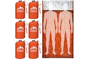 Oudain 6 Pcs XL Emergency Sleeping Bag 94.5" x 49.2" Waterproof Survival Sleeping Bag with Whistle Carabiner Portable Thermal Bivy Sack Emergency Blankets for Camping Hiking Outdoor