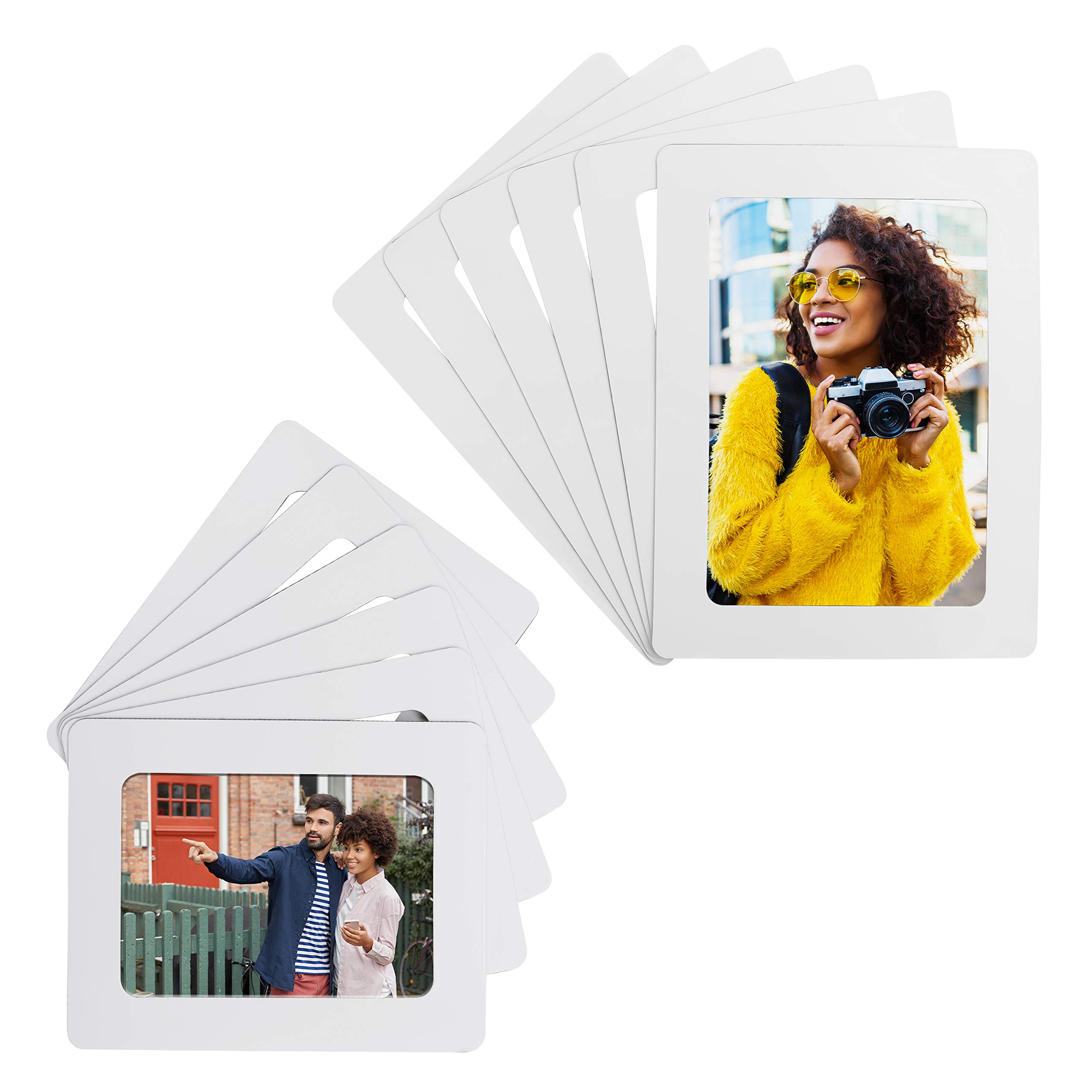 BELLE VOUS White Magnetic Refrigerator Photo Picture Frames (12 Pack) - For Photos 4 x 6 inches (10 x 15cm) and 3.5 x 5 inches (9 x 13cm) - Picture Collage Frames for Fridge & Metal Surfaces