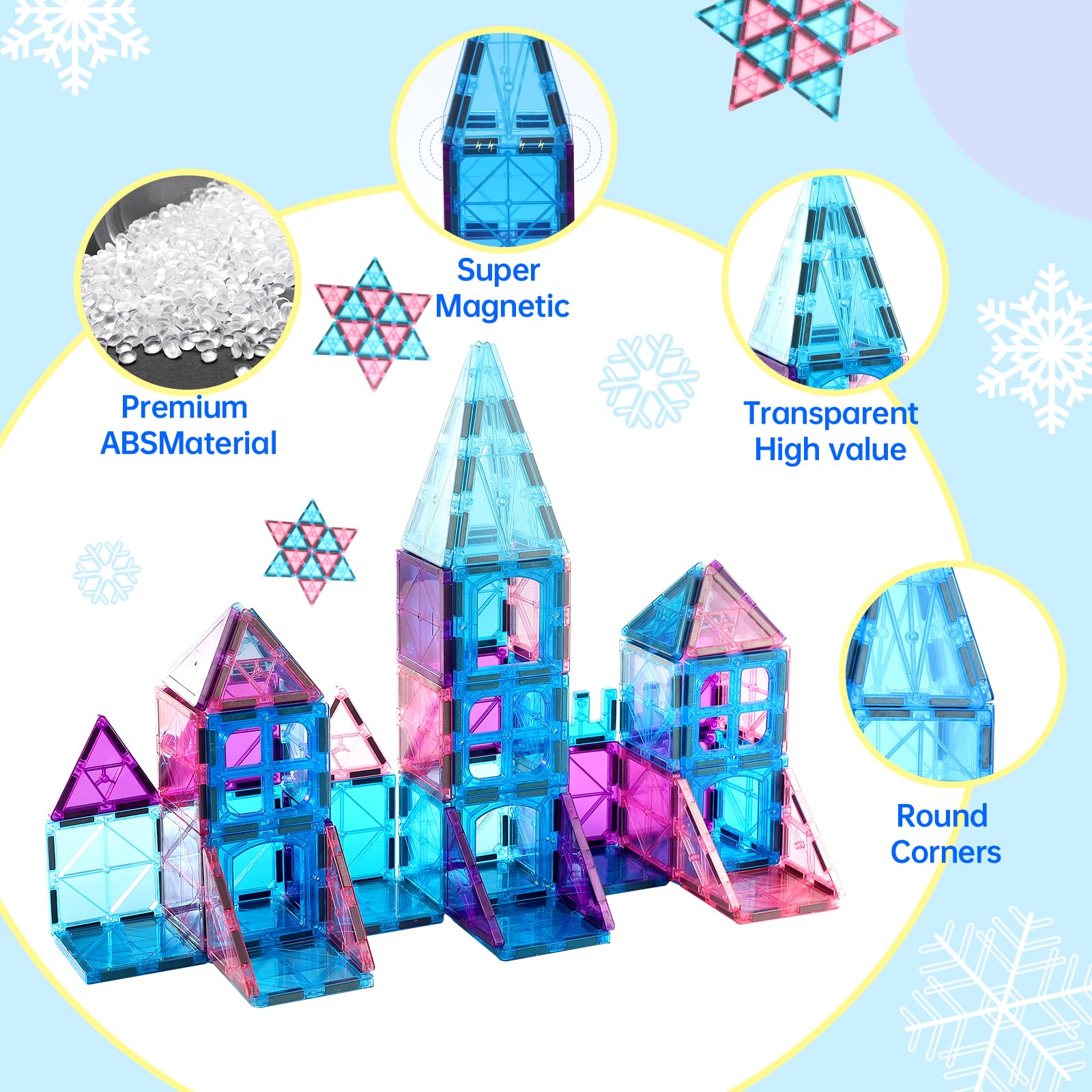 Magnetic Tiles Building Blocks for 3 4 5 6 7 8+ Years Old Boys Girls Colorful Magnet Stacking Toys Birthday Gift for Toddlers STEM Preschool Educational Construction Tiles Set for Kids (Blue)