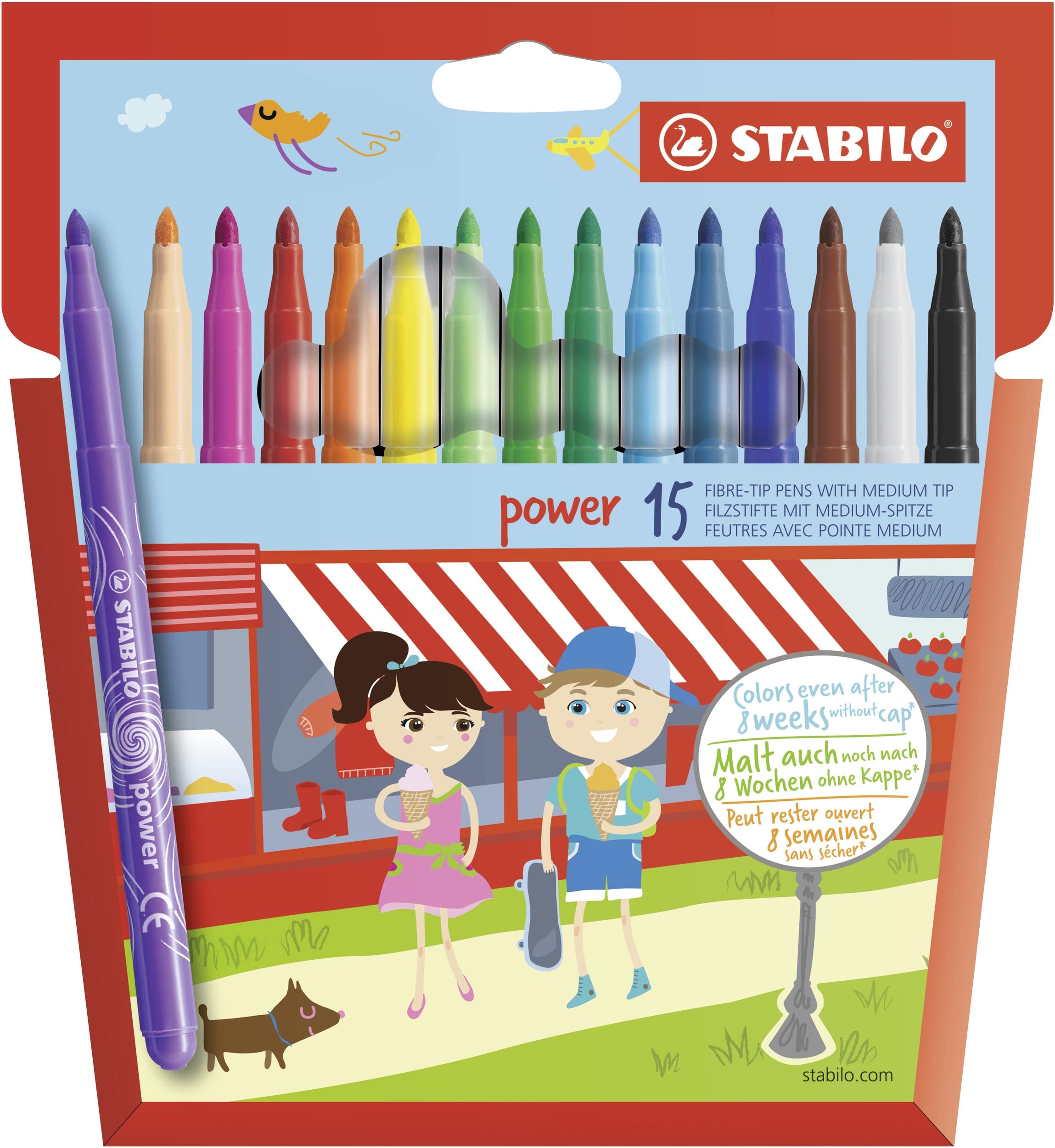 STABILO Medium Fibre-Tip Pen power - Pack of 15 - Assorted Colours