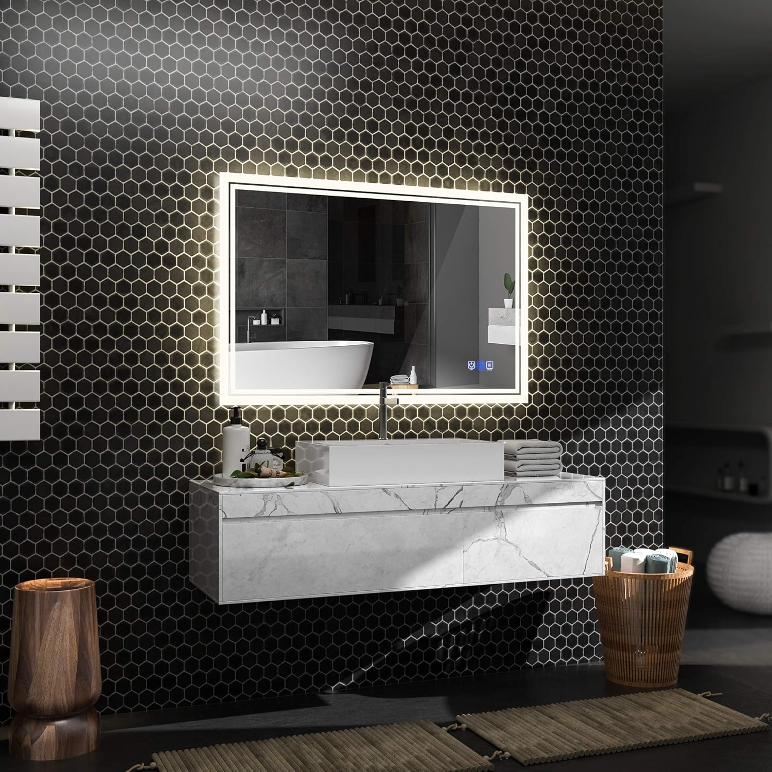 ANTEN 36x24 Inch Backlit Bathroom LED Mirror, Wall Mounted Bathroom Mirrors with LED Light, Horizontal/Vertical Anti-Fog Makeup Mirror: Home & Kitchen