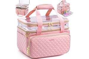 AMOIGEE Double-Layer Sewing Storage Organizer with Transparent Top, Large Sewing Bag with Detachable Divider for Sewing Supplies & Accessories (Bag Only)