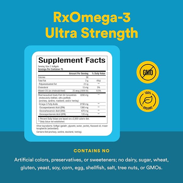NATURAL FACTORS RXOMEGA-3 ULTRA STRENGTH – BRAIN & HEART HEALTH SUPPORT – EYE HEALTH SUPPLEMENT WITH EPA & DHA – SUPPLEMENT WITH OMEGA-3 FATTY ACIDS & VITAMIN D3-150 SOFTGELS (75 SERVINGS)