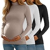 Sweetyweee 3 Pack Women's Maternity Shirts Ribbed Turtleneck Long Sleeve Slim Fit Pregnancy Tops Fall Casual Pregnant Sweater