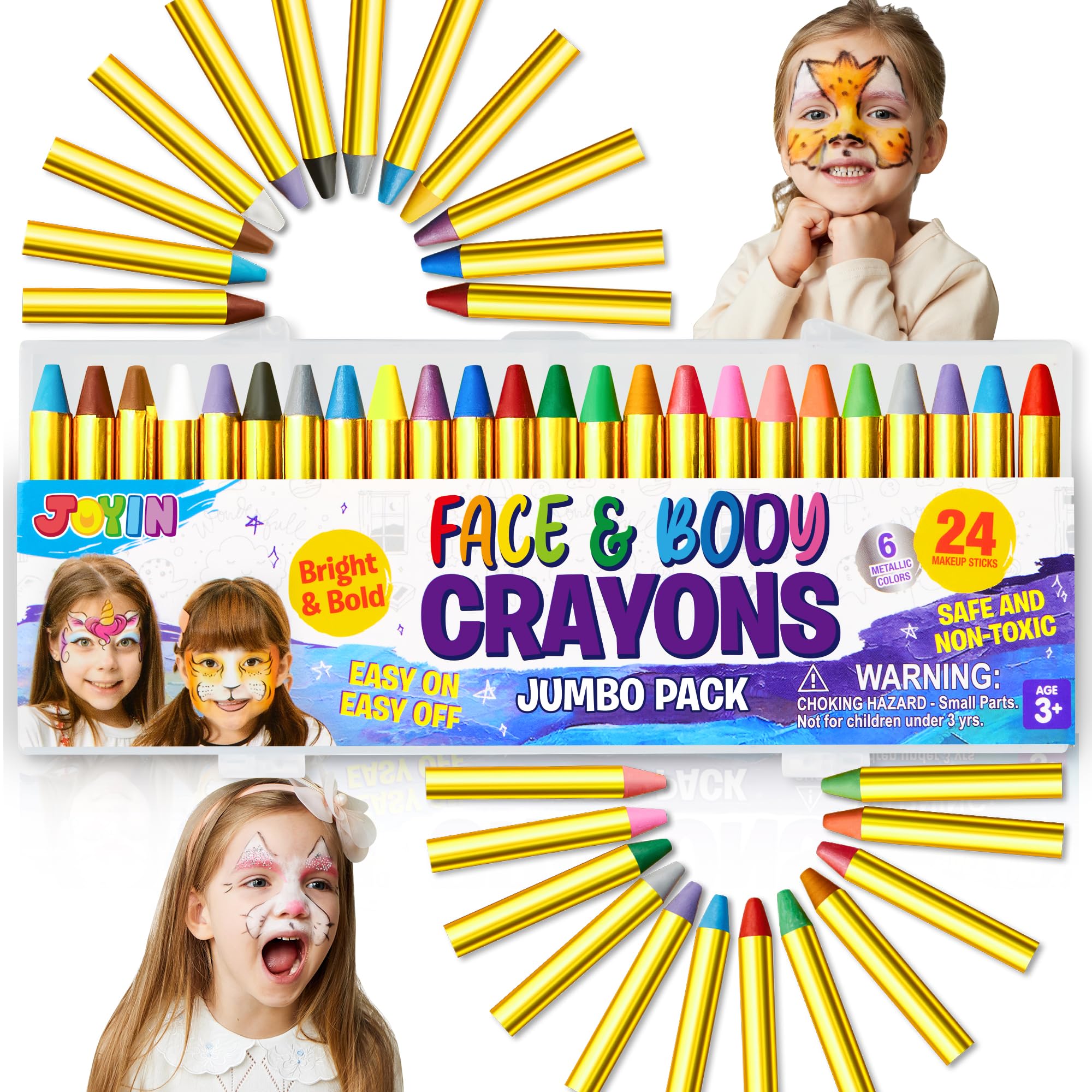 JOYIN Makeup Face Paint Crayons 24 Colors Safe & Non-toxic Face and Body Crayons,Bright Colors Body Makeup Painting for Birthday or Cosplay