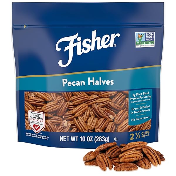 FISHER CHEF’S NATURALS PECAN HALVES 10 OZ RESEALABLE BAG, UNSALTED RAW NUTS FOR COOKING, BAKING & SNACKING, HEALTHY SNACKS FOR ADULTS, VEGAN PROTEIN, KETO SNACK, GLUTEN FREE RAW PECANS HALVES