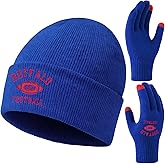 Classic Vintage Football Embroidery Beanie,Fasion Hat Cuffed Winter Comes,With Warm Gloves,Gifts for Men Women Fans