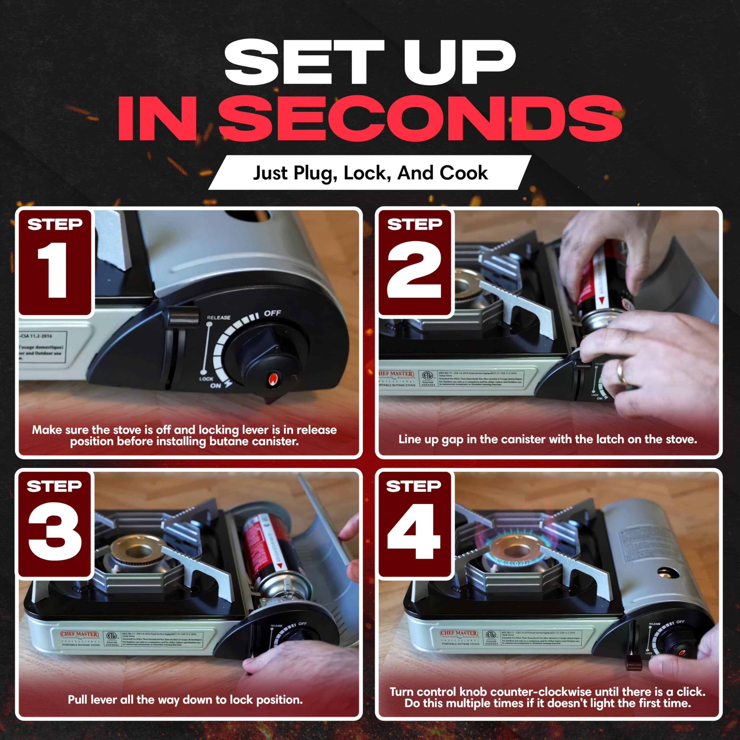 Grill Boss Dual Fuel Camp Stove - 12,000 BTU Butane & Propane Portable Stoves for Camping, Emergencies, BBQ, Hiking & Backpacking - Double Wind Guard, Instant Piezo Ignition System - 90057