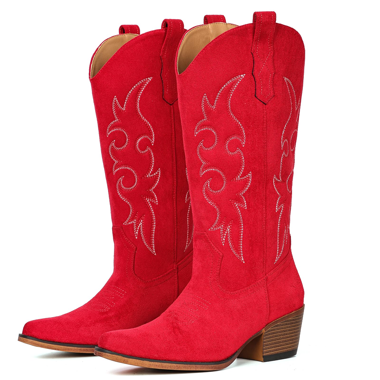 IUV Suede Cowboy Boots For Women Western Cowgirl Boots Mid Calf Snip Toe Boot With Chunky Heel Image