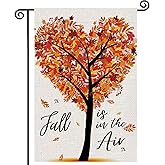 Heart Shaped Tree Fall Garden Flag 12x18 Inch Double Sided,Maple Leaves Thanksgiving Burlap Autumn Seasonal Holiday Yard Outdoor Decor tree1