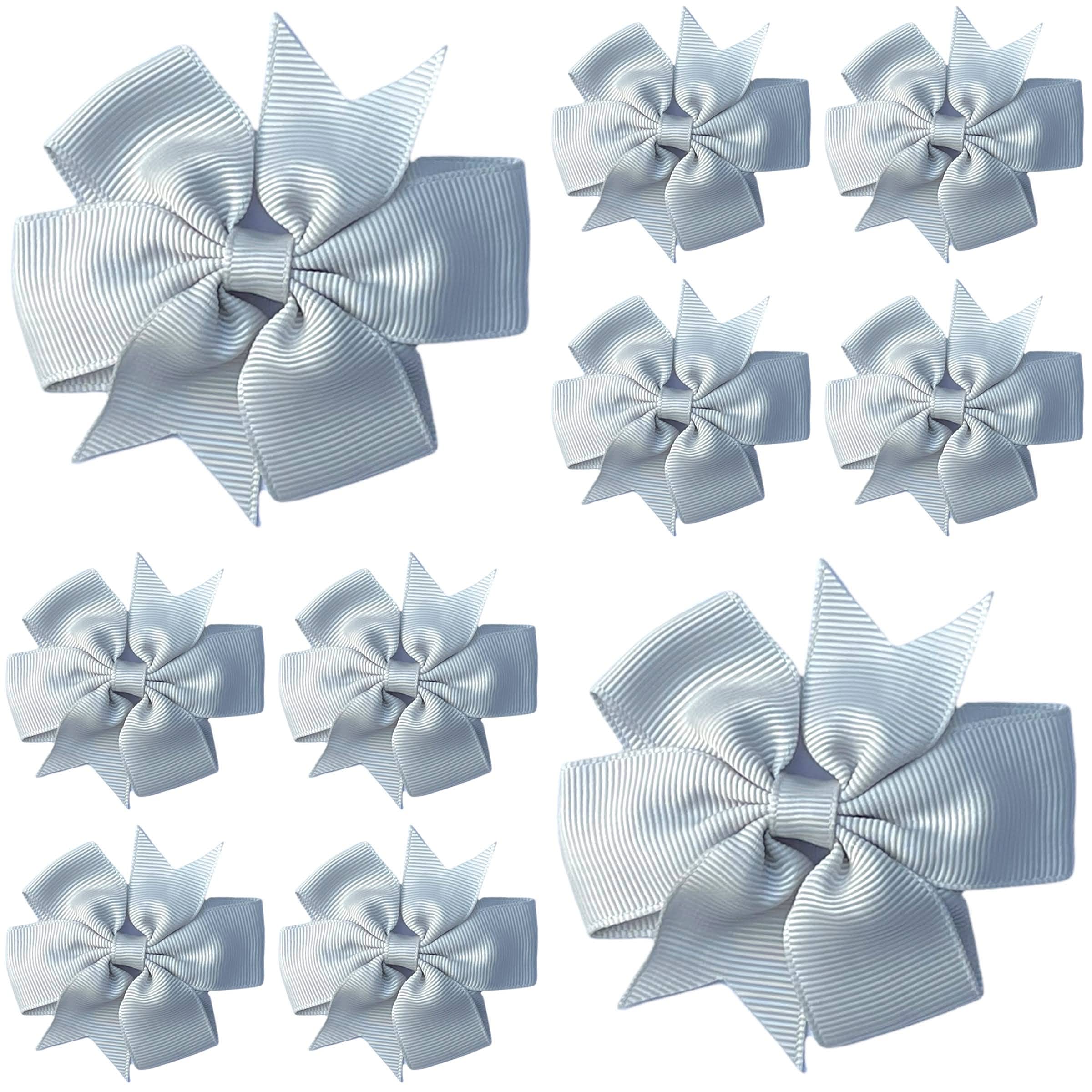 Light Grey Hair Bows for Girls – 3 Inch Grosgrain Pinwheel Ribbon Bows with Crocodile Clips – School Uniform Hair Accessories for Children, Toddlers & Kids - 10 Pack