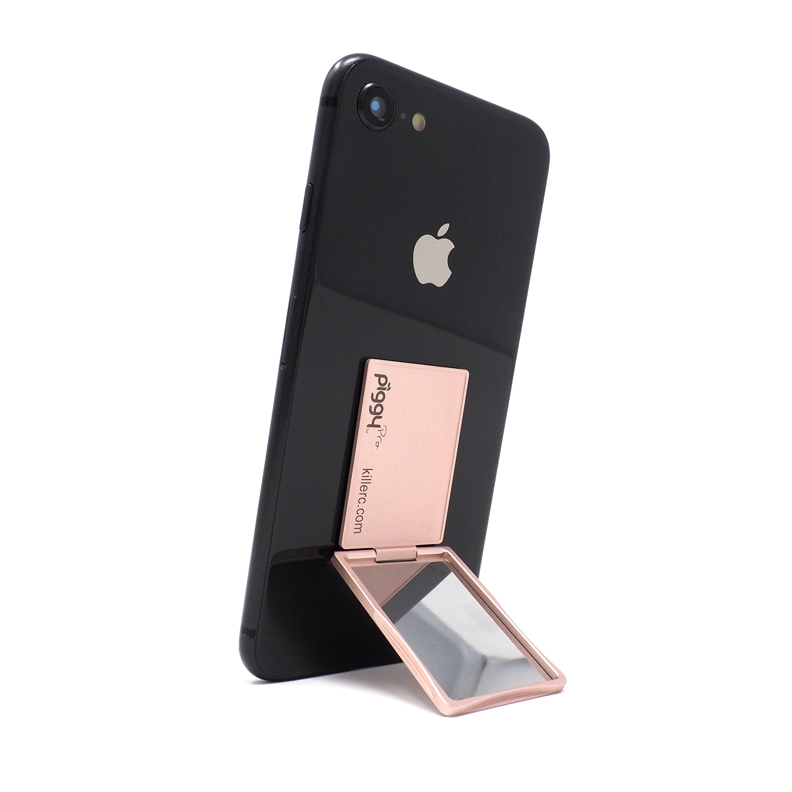 Killer Concepts Flip Stand (aka Piggy Pro) Adjustable Phone Stand & Grip with Compact Mirror (Rose Gold)