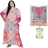 Oussum Women Polyester Casual Kaftan Long Plus Size Summer Beach Caftan Cover Ups Maxi Dresse for Ladies Boho Lounge Outfit