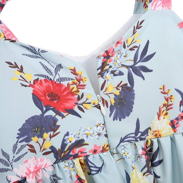 POPREAL MOMMY AND ME FLORAL PRINTED DRESSES SHOULDER STRAPS BOWKNOT CHIFFON SLEEVELESS MATCHING OUTFITS LIGHT GREEN