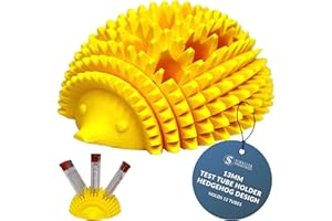 Schaller Industries Test Tube Rack – Vertical Storage Tube Organizer for 13mm - Test Tube Holder Rack and Vial Holder – Glass Tube Drying Rack, Fun Hedgehog Design - Holds 12 Tubes - Neon Yellow