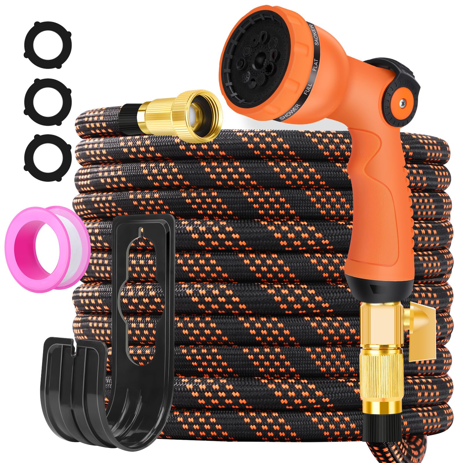 Photo 1 of Garden Hose 50ft - Water Hose, Non Expanding Hose, with 10 Function Nozzle, 3/4 Inch Connector, Lightweight, No Knots, Easy to Carry, Flexible, Portable, Sturdy, Leak Proof Hose for Gardening
