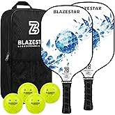 Ginullus X Blazerstar Pickleball Paddles Set of 2, USAPA Approved, Fiberglass Surface Pickleball Rackets with 4 Durable Outdoor Balls and 1 Bag, Ideal for Beginner, Gifts for Women and Men