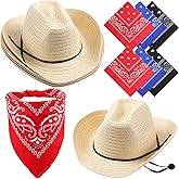 Unittype 6 Set Straw Hats Cowboy Bandanas Set Cowgirl Western Party Hat