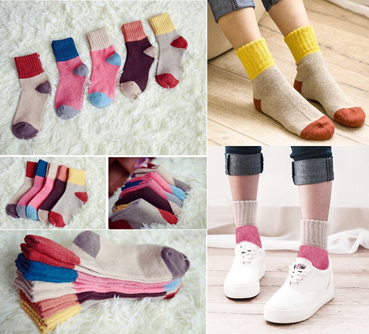 Womens Soft Winter Socks,Vintage Style Thick Crew Soft Wool Knit Comfortable Warm Socks 5-pack, One Size (3-7), Multicolor