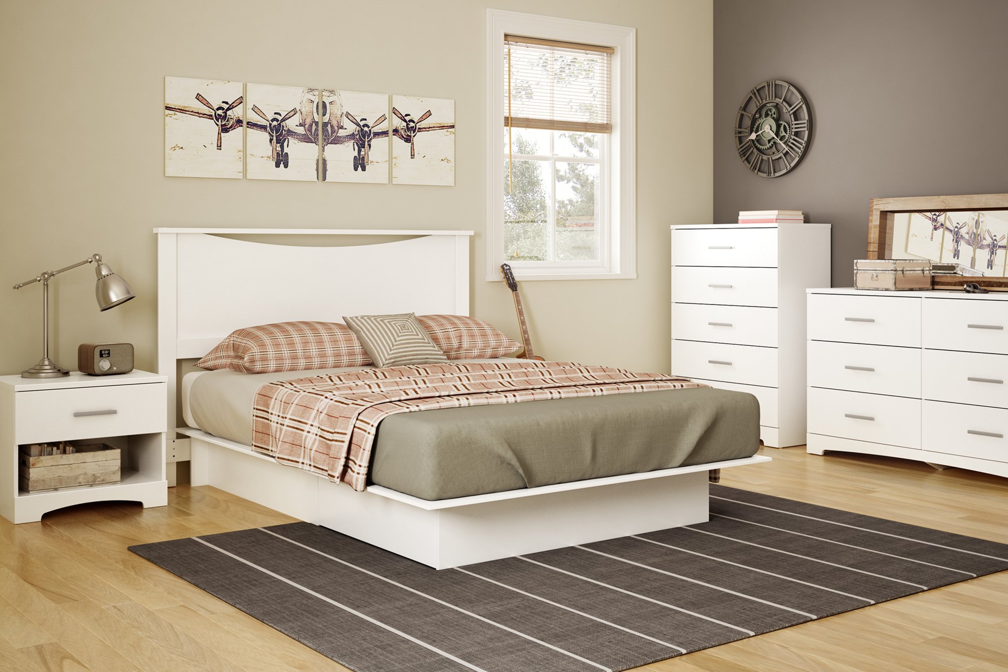 Full South Shore Gramercy double Platform Bed (54/60'') with drawer, Pure White Box 2 of 3 ONLY 