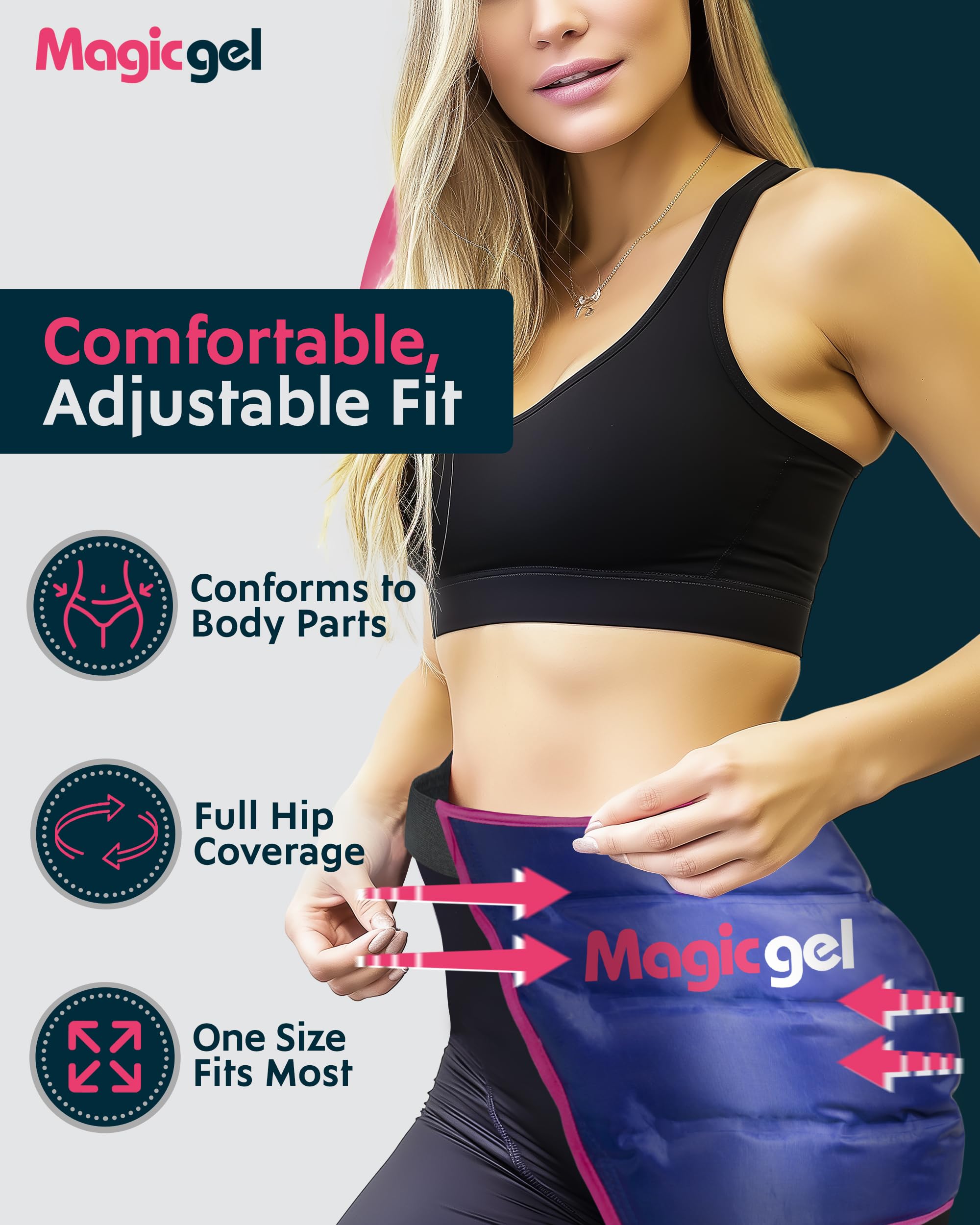 Magic Gel Reusable Cold Pack - Hip Brace for Bursitis, Replacement and Flexor - After Surgery Recovery Supplies for Men & Women - Ice Wrap for Inflammation, Swelling, Pain Relief