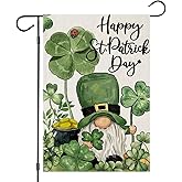 EKOREST Happy St Patricks Day Garden Flags for Outside, Irish Gnome with Lucky Shamrocks Small Seasonal Decoration for Holiday Anniversary Yard Outdoor Decor 12x18 Inch Double Sided