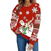 UYIQL Ugly Christmas Sweatshirts for Women Funny Xmas Pullover Novelty Holiday Long Sleeve Outfit