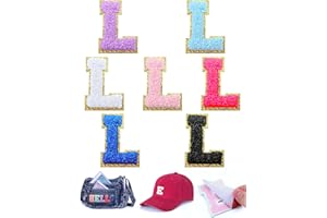 WNSIRVY 7 Pcs Chenille Letter Patches Self Adhesive Iron On Patches for Backpacks, 2.17 Inch Glitter Letter Stickers Preppy Varsity Chenille Patches for Clothing Jackets Hat Laptop (L)