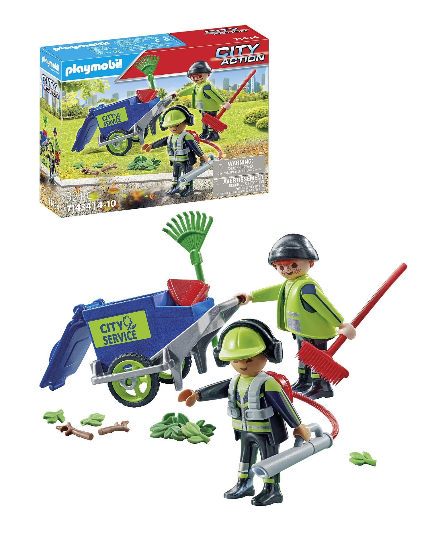 Playmobil 71434 City Action Street Cleaning Team, city cleaning, figures and rubbish bin for pushing along, educational toy, fun imaginative role-play, playsets suitable for children ages 4+