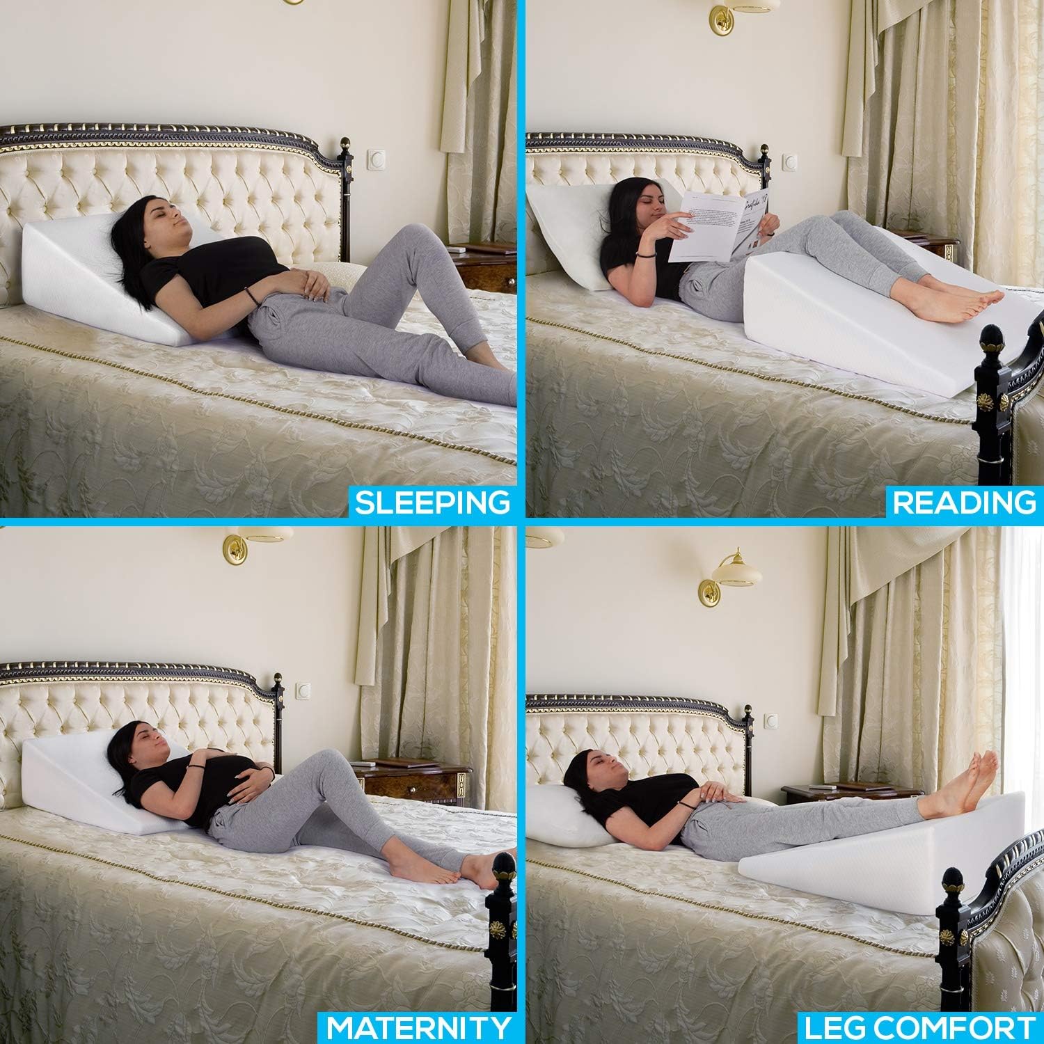 HEALTHEX Bed Wedge Pillow Cooling Gel Memory Foam Top – Elevated Support Cushion for Lower Back Pain, Acid Reflux, Heartburn, Allergies, Snoring – Ultra Soft Removable Cover – 10 inch Wedge: Health & Personal Care