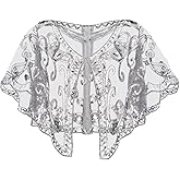 SWEETV Women's 1920s Flapper Shawl,Sequin Beaded Shawls and Wraps for Evening Dresses/Party/Wedding/Formal/Harlem night