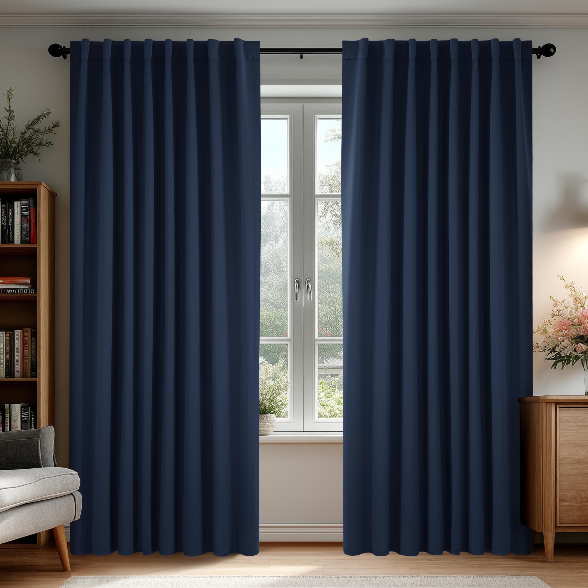 Photo 1 of Deconovo Blackout Curtains, Thermal Insulated, W70 x L95 2 Panels, Back Tab, Machine Washable, Room-Darkening Drapes for Bedroom/Living Room Navy Blue