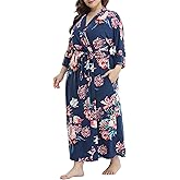 iFigure Women's Plus Size Long Robe Full Length Bathrobes Kimono Dressing Gown Sleepwear Maternity Delivery Robes with Pocket