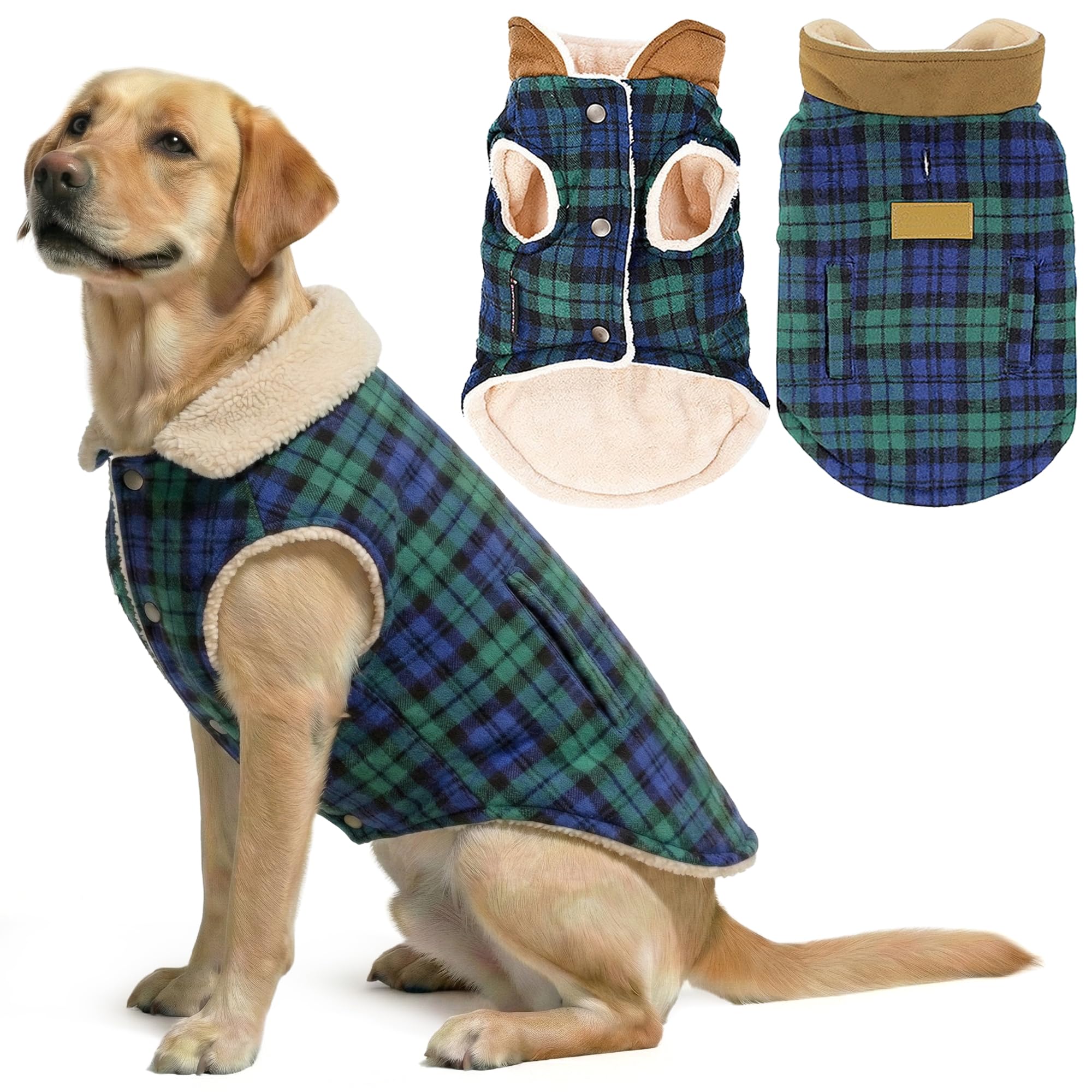 Parisian Pet - Scottish Green Plaid Dog Vest Coat/Fleece Sweater - Perfect Dog Sweaters for Christmas - Size 2XL