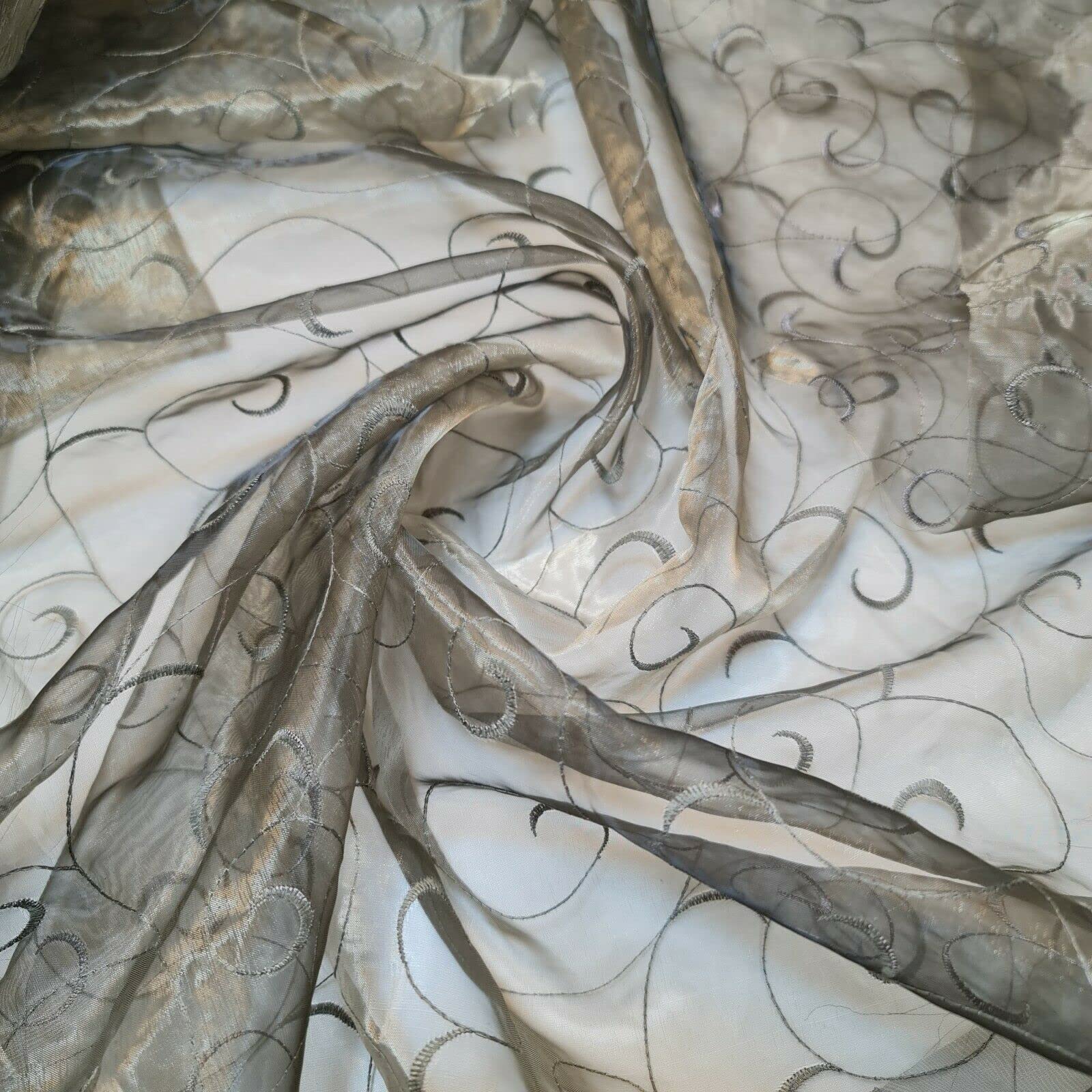 Organza Sheer Voile Floral Embroidery Fabric Curtain Decor Dress Fabric 90" Wide (Olive Green - Pre Cut 1 Meter)