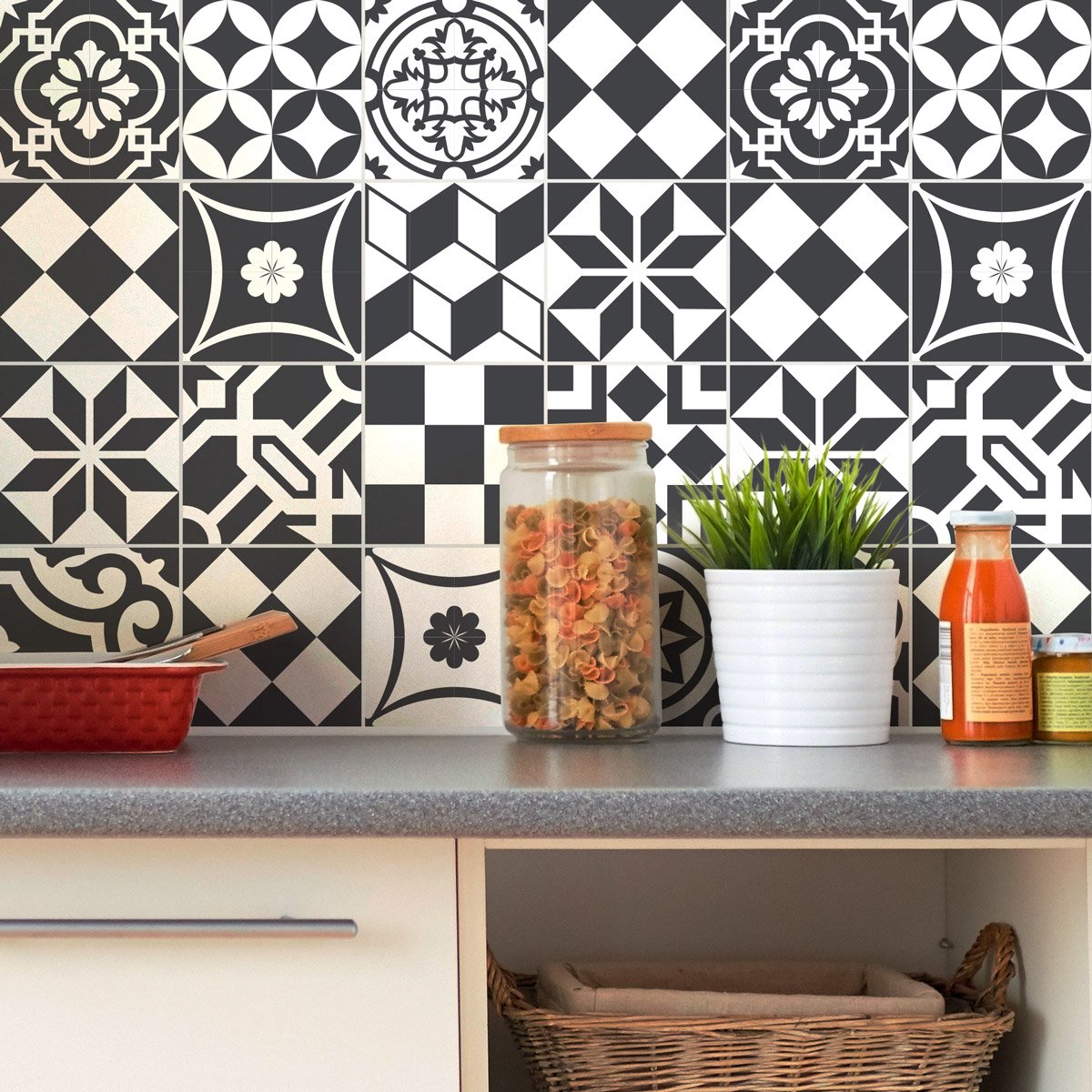 Ambiance Sticker Self-Adhesive Decorative Wall Decal Cement Tile for Bathroom and Kitchen Ornements Chic - Pack of 24 Stickers of 15 x 15 cm